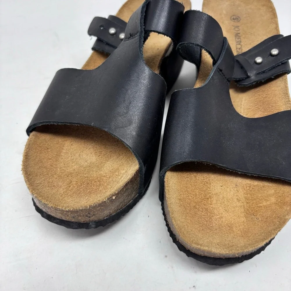 Jo Mercer Sandals Size Eu 40/US 9 Black Leather Adjustable Strap Wedge‎ Womens - Picture 2 of 9